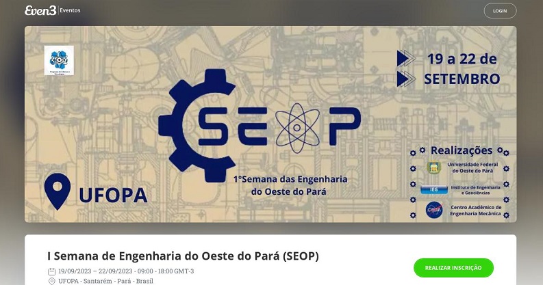 A I Semana de Engenharia do Oeste do Pará, realizada pelo Programa de Ciência e Tecnologia da UFOPA, acontece no período de 19 a 22 de setembro de 2023